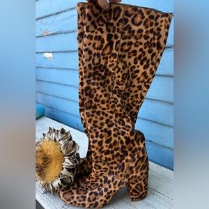 Gianni Bini Calf Hair Leopard Print Heeled Boots